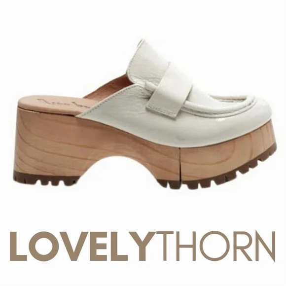 FREE PEOPLE // ltd ed corbin patent leather loafer wooden platform clog slides - Picture 3 of 10